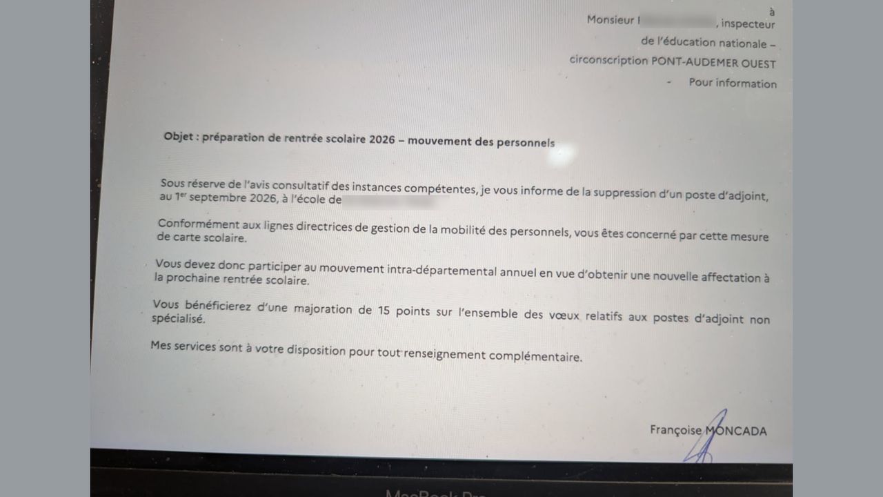 Le courrier envoyé aux enseignants