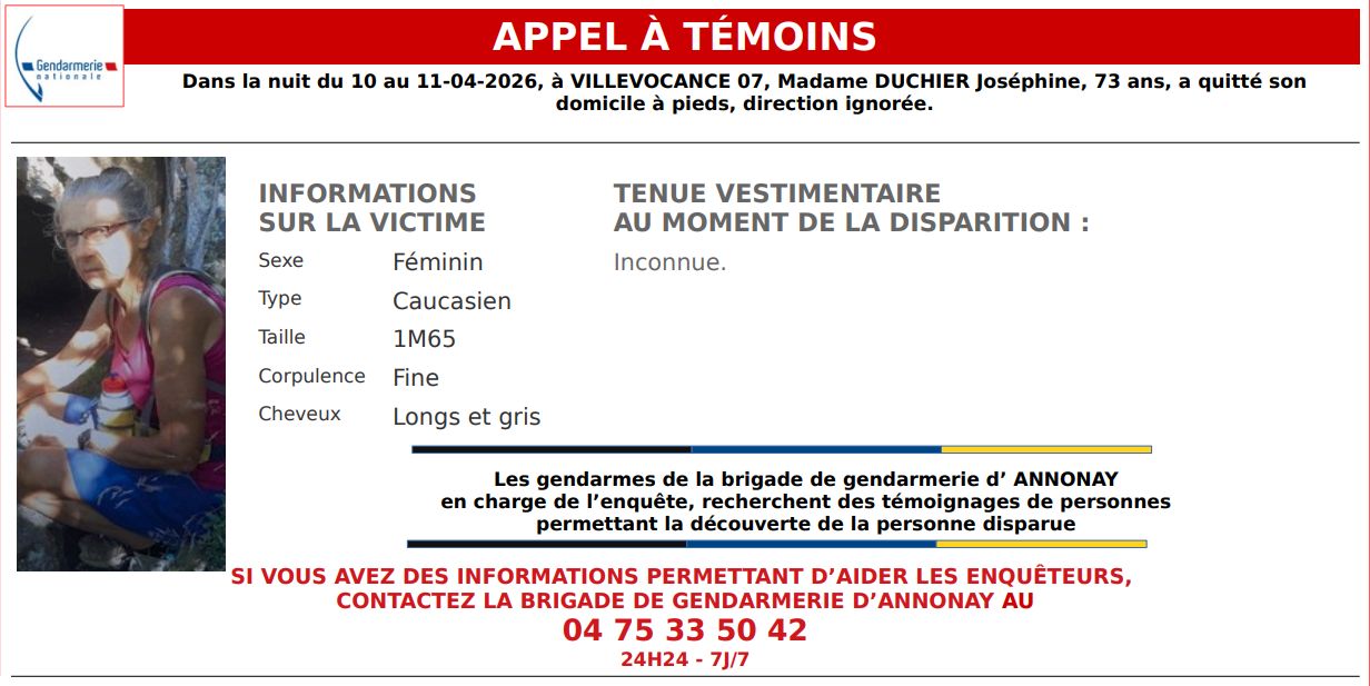 Appel à témoins pour retrouver Joséphine Duchier