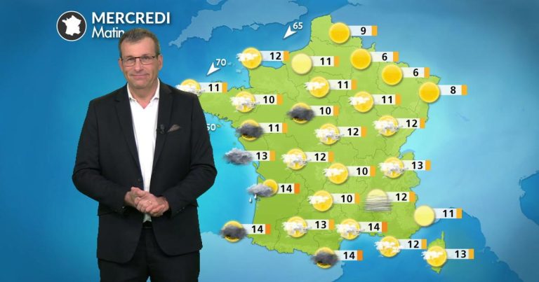 Météo France : averses éparses près de l&rsquo;Atlantique, douceur ailleurs en journée.