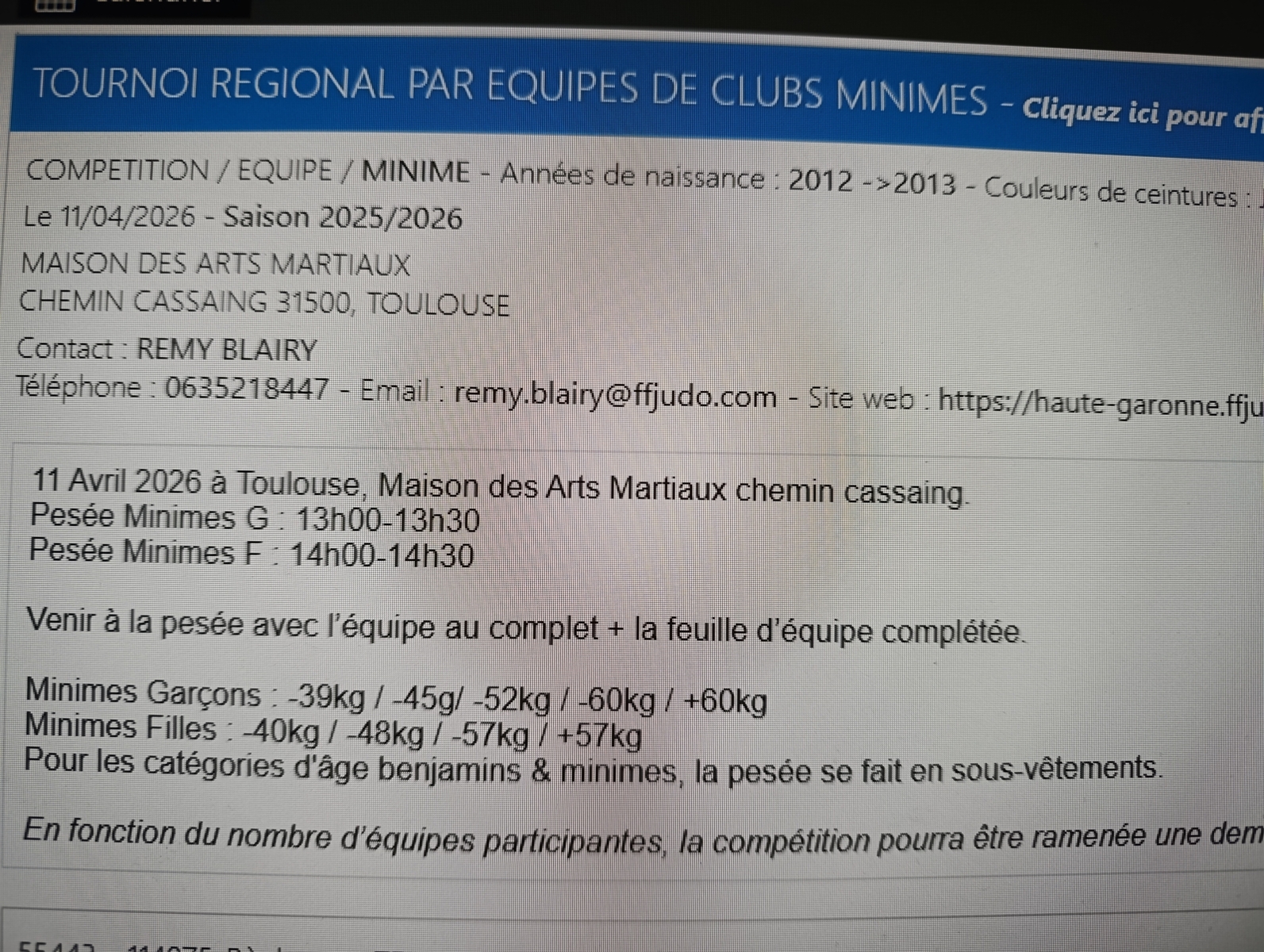 Tournoi par Équipes Minimes