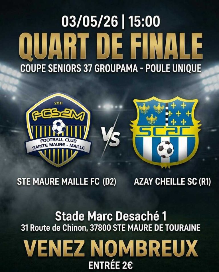 Match de Coupe : FCS2M affronte Maillé au Football Club de Sainte-Maure-de-Touraine.
