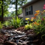 Vue large d un jardin arrière
