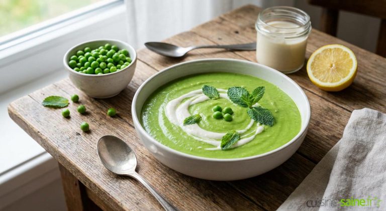 Recette de crème aux petits pois à tartiner : une alternative végétale pour les apéritifs en France.