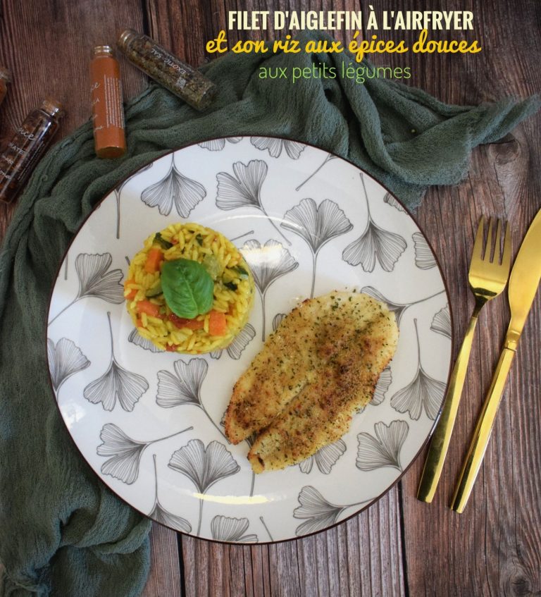 Filet d&rsquo;aiglefin à l&rsquo;airfryer accompagné de riz aux épices douces et légumes variés