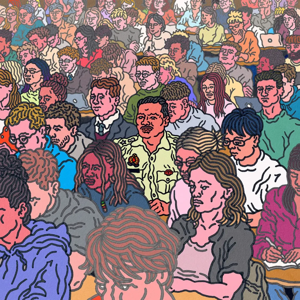 Krishna Bishnoi dans un amphithéâtre à Sciences Po