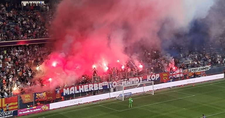 Les supporters du SM Caen célèbrent leurs 30 ans avec une ambiance festive en tribune