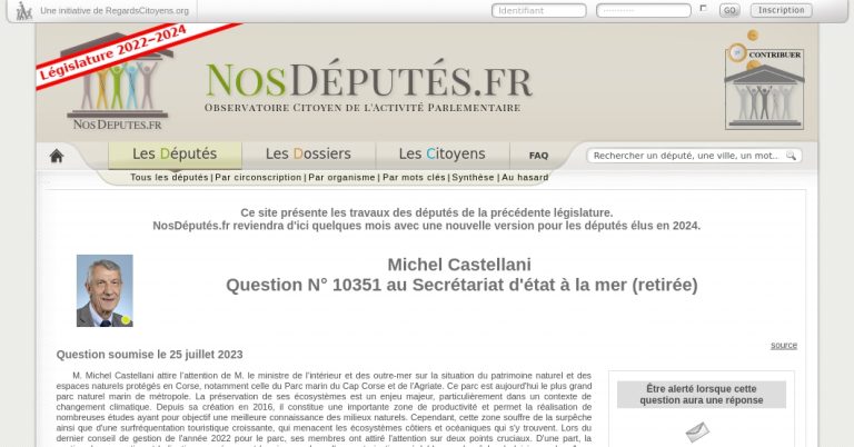 Michel Castellani : Retrait de la Question N° 10351 au Secrétariat d&rsquo;État à la Mer
