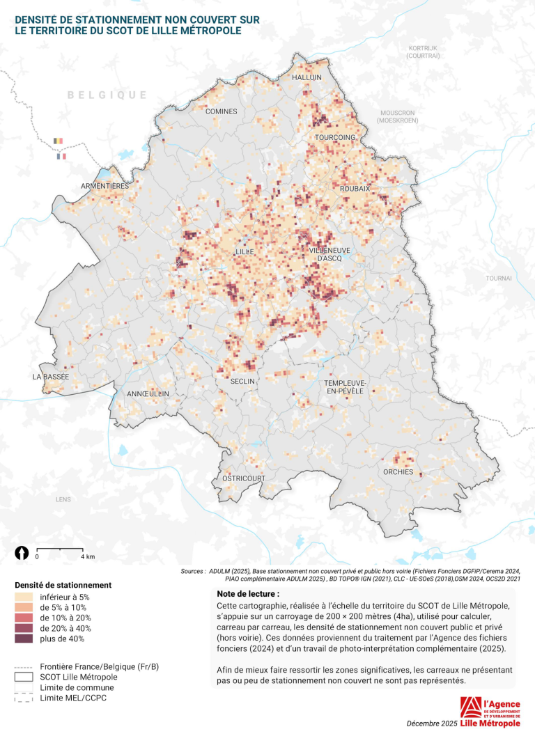 Densité de stationnement non couvert dans le SCOT de Lille Métropole : enjeux pour la mobilité urbaine