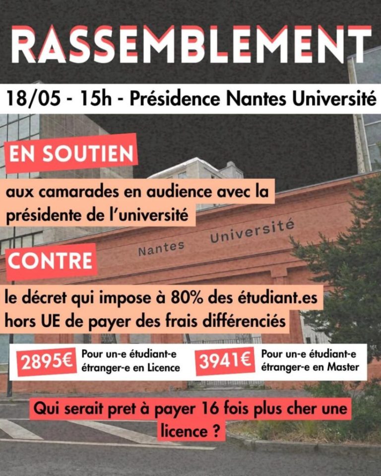 Rassemblement à Nantes devant la présidence de l&rsquo;université pour exprimer des revendications.