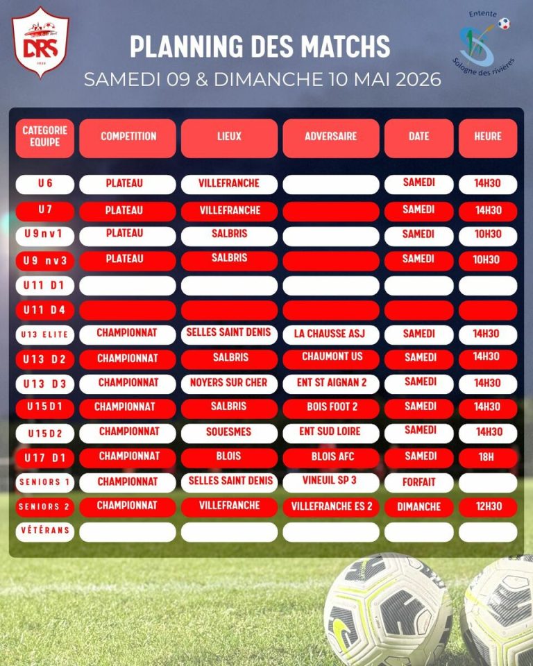 Planning des matchs – Diables Rouges Selles Saint Denis
