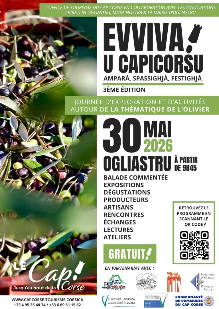 EVVIVA U CAPICORSU ! : 3ème édition à Ogliastru sur le thème de l&rsquo;olivier, le 30 mai 2026.