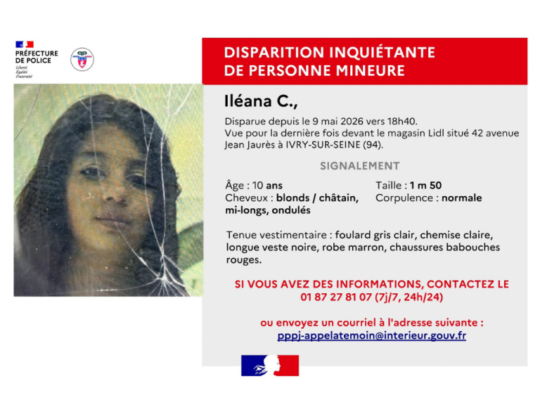 Disparition d&rsquo;Iléana, 10 ans, à Ivry-sur-Seine : appel à témoins lancé par la police.