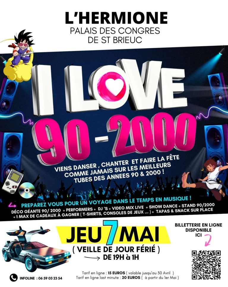 Succès de la soirée I LOVE 90-2000 à Saint-Brieuc, salle de L&rsquo;Hermione pleine.
