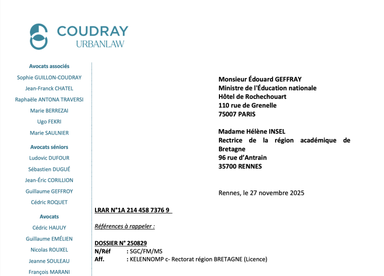 Lettre de sommation d&rsquo;un avocat au Ministère sur la Licence Professorat des Écoles bilingue