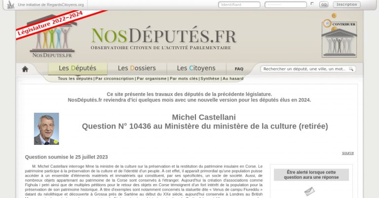 Michel Castellani interroge le Ministère de la Culture sur la question N° 10436 retirée.