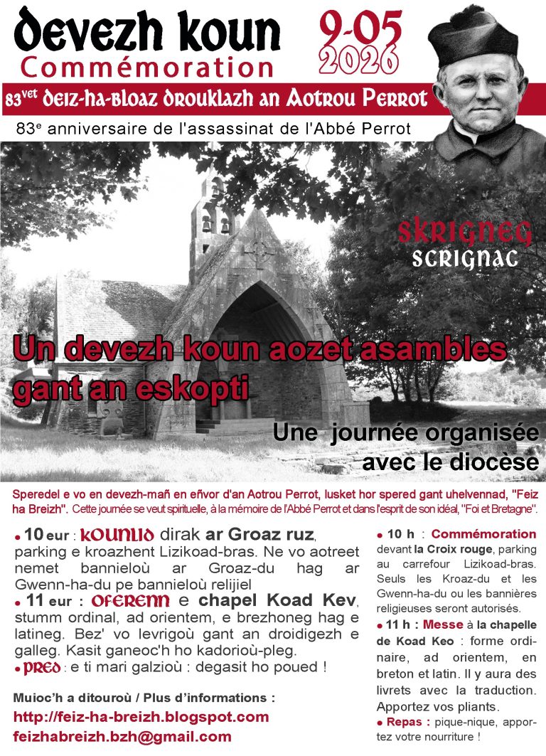 Rendez-vous à Scrignac le 9 mai 2026 pour commémorer l&rsquo;abbé Perrot.