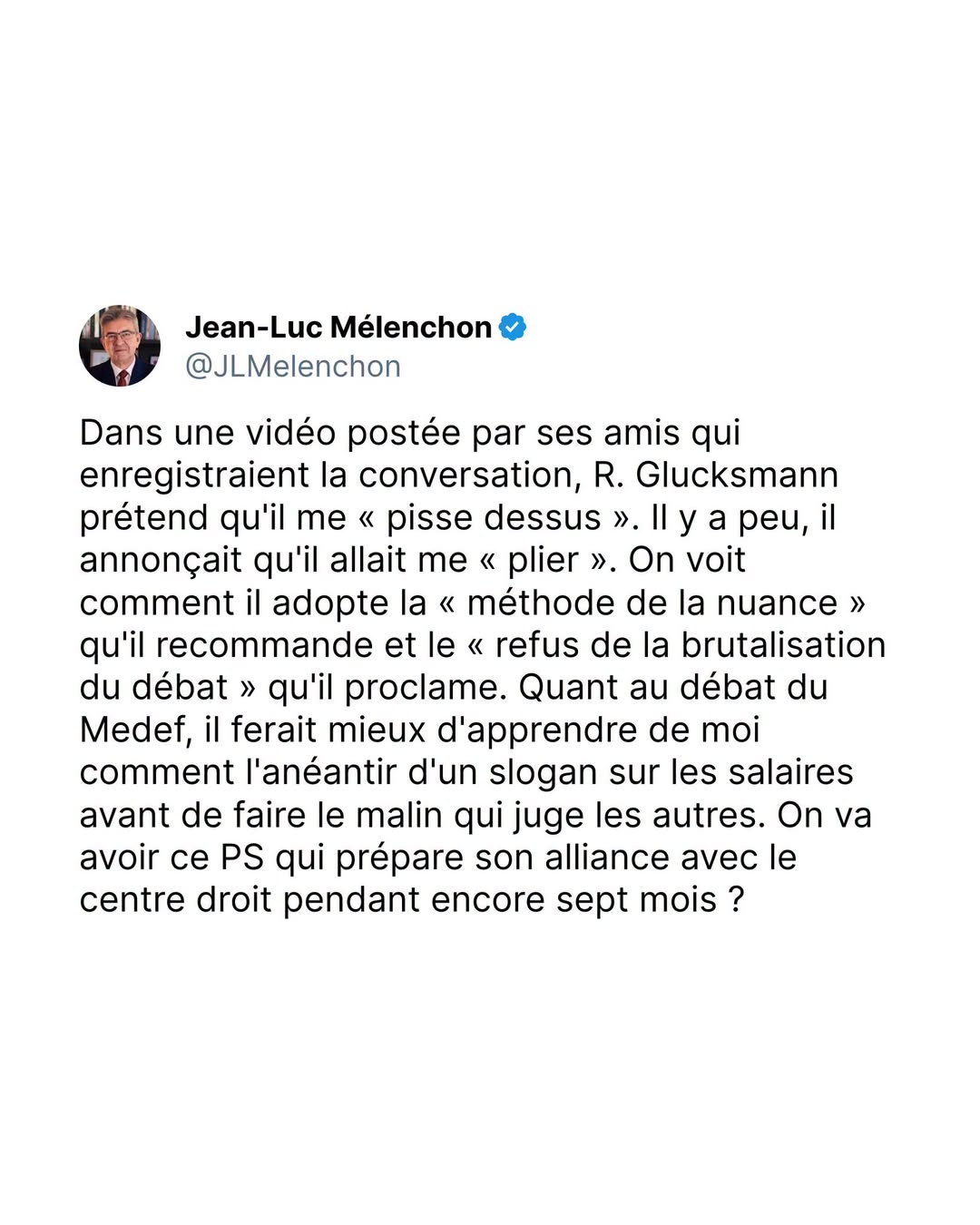 Propos crus de Glucksmann : Mélenchon lui renvoie sa méthode de la nuance