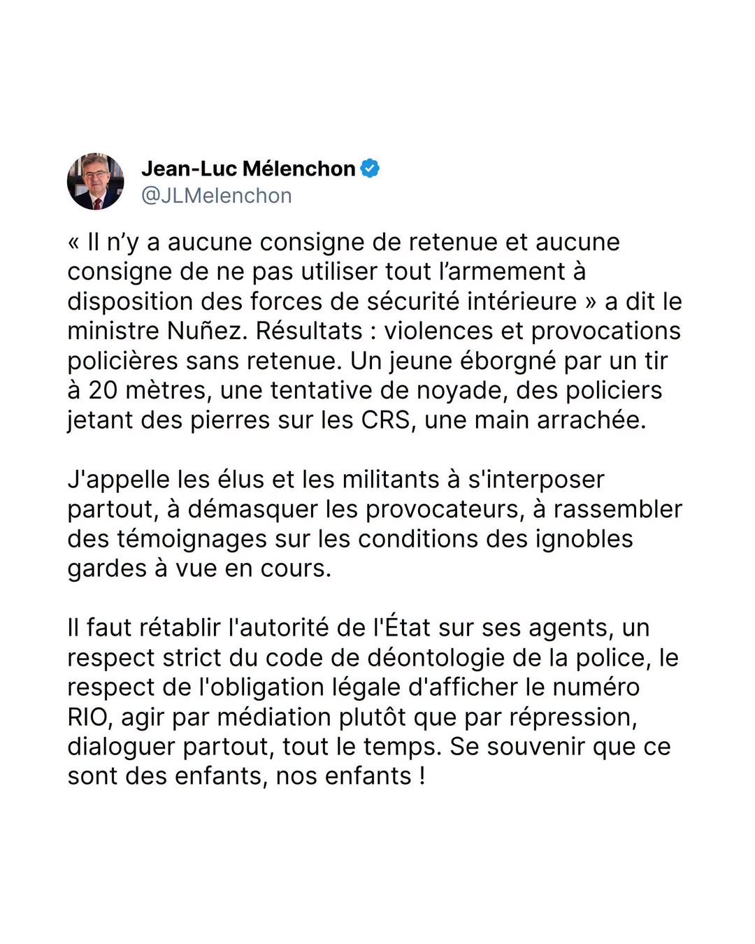 Blocus des lycées : Mélenchon critique la ligne de Nuñez et réclame le dialogue