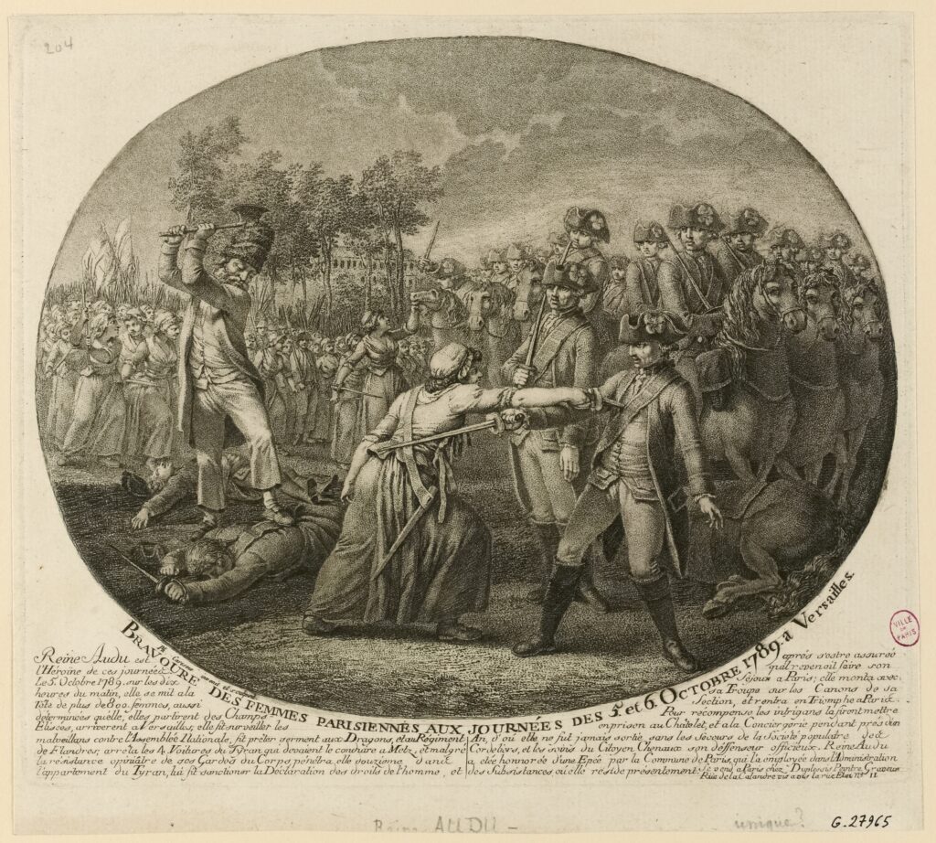 Affrontement entre les 800 femmes parisiennes menées par la Reine Audu et les gardes du corps de la maison du roi, les 5, G.27965(2).jpg