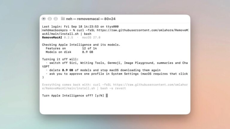 Sur Mac, RemoveMacAI désactive Apple Intelligence et peut libérer environ 12 Go