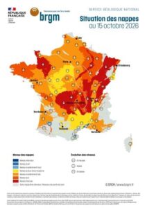 Baisse continue des nappes d&rsquo;eau souterraine en France au 15 octobre 2026, situation préoccupante dans plusieurs régions