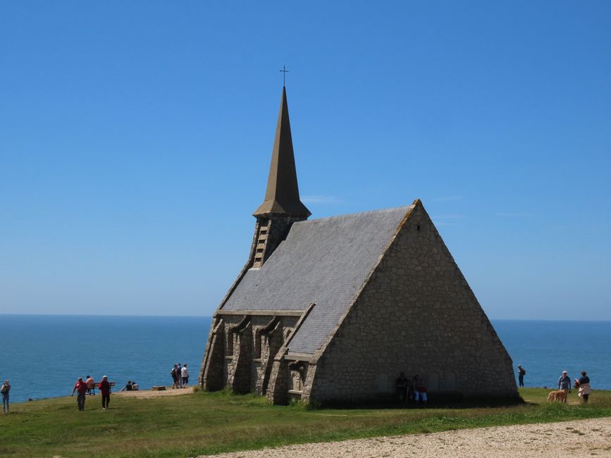 Beautiful chapel overlooking the sea in Étretat, Normandy, France.