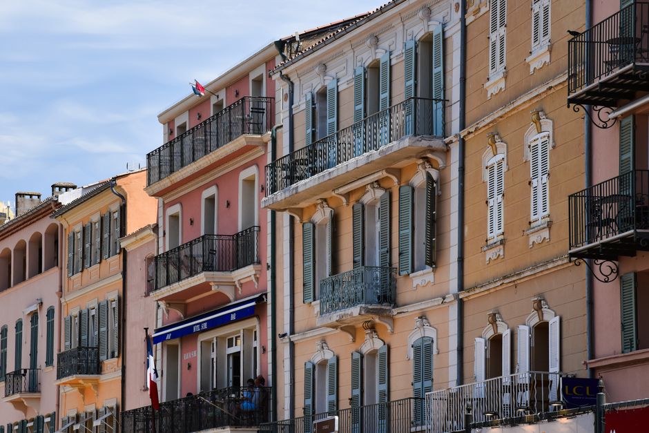 Scenic view of traditional colorful buildings in Provence-Alpes-Côte d'Azur, France.