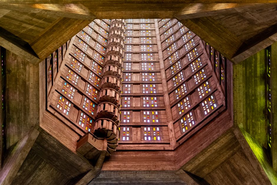 Capture of the stunning architectural interior of St. Joseph's Church in Le Havre.