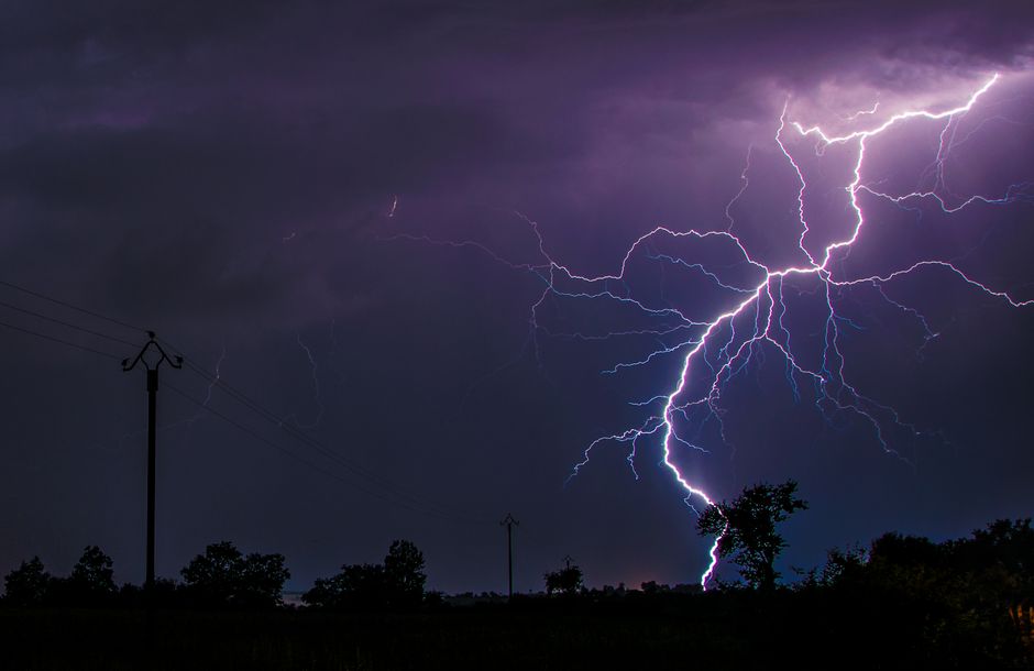 A stunning lightning strike captured during a thunderstorm in Flavin, Occitanie, France.