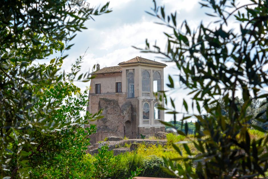 A historic Roman building surrounded by greenery in Rome, Lazio, Italy.