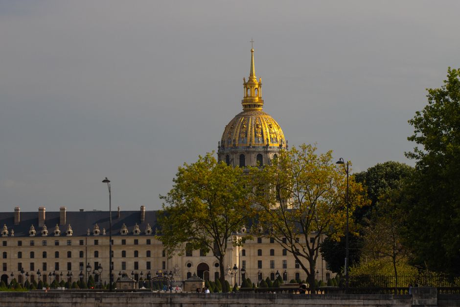 The golden dome of Les Invalides in Paris, captured on a bright day.