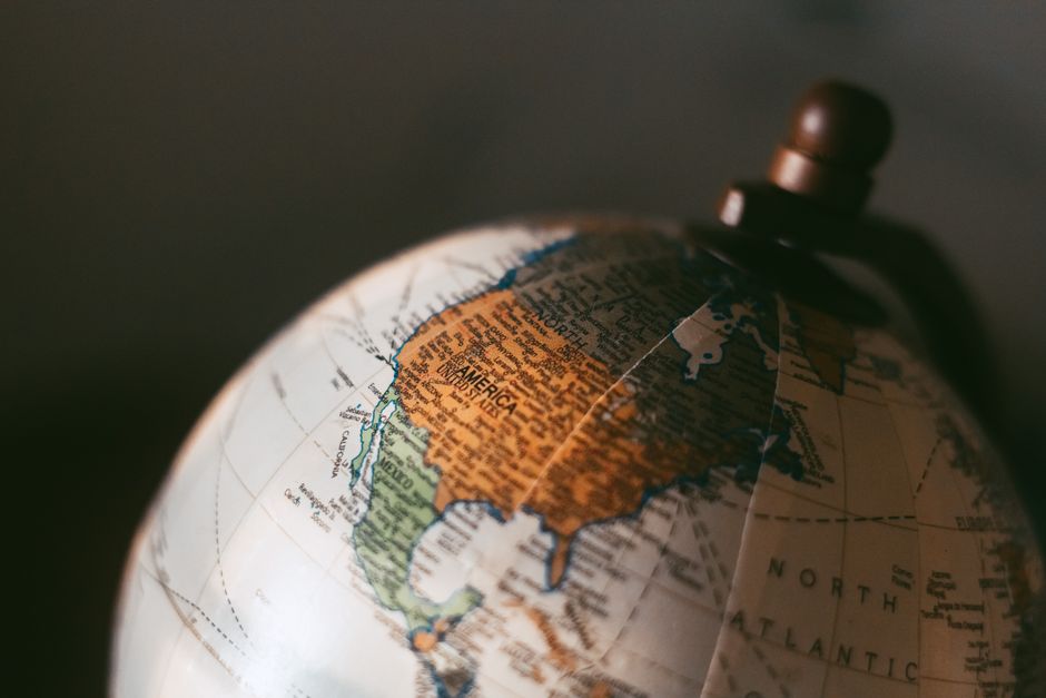 A detailed close-up of a globe highlighting North America, showcasing geographical features.