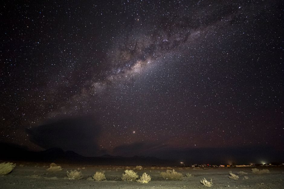Breathtaking view of the Milky Way over the desert landscape in San Pedro de Atacama.